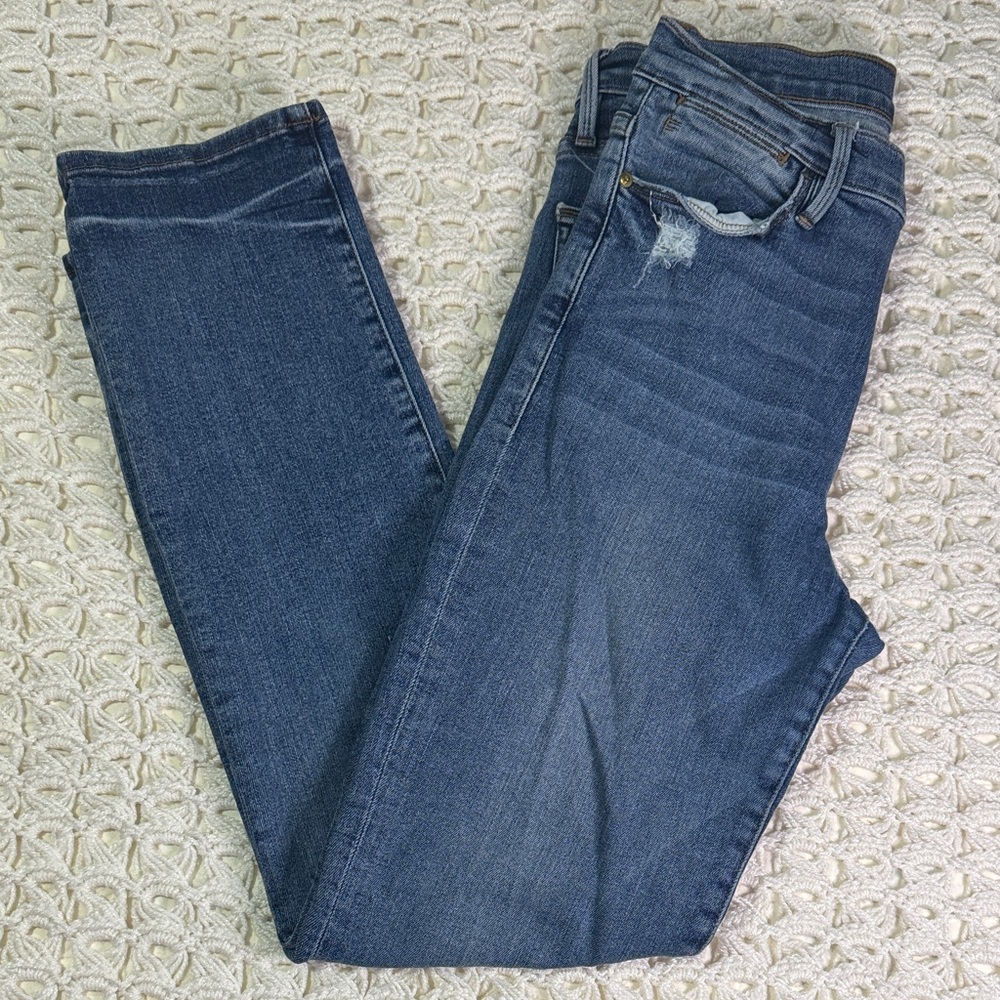Frame Denim Distressed Blue High Waist Ankle Straight Jeans